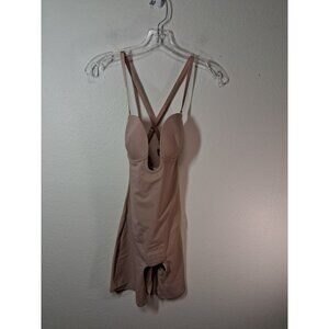 NWOT Shapeshe Body Suit Shapewear Underwear Shorts Deep Plunge Beige Size XS